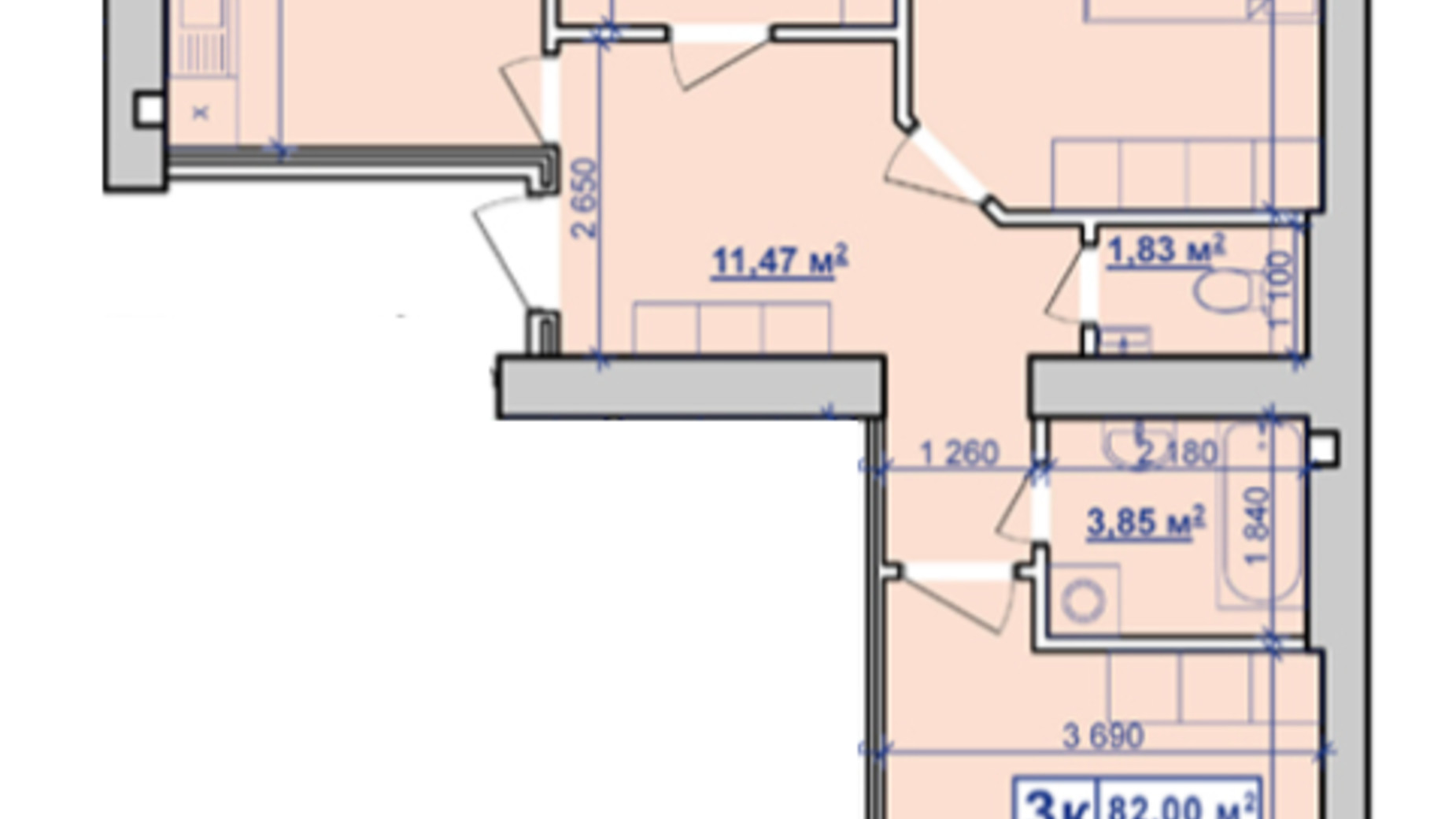 Планировка 3-комнатной квартиры в ЖК Парковий маєток 82 м², фото 614708