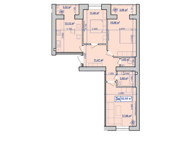 ЖК Парковий маєток: планировка 3-комнатной квартиры 82 м²