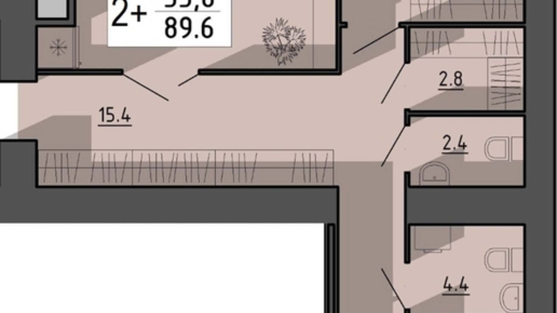 Планування 2-кімнатної квартири в ЖК Файне місто 89.6 м², фото 614777