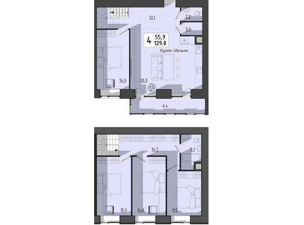 ЖК Файне місто: планування 4-кімнатної квартири 129.8 м²