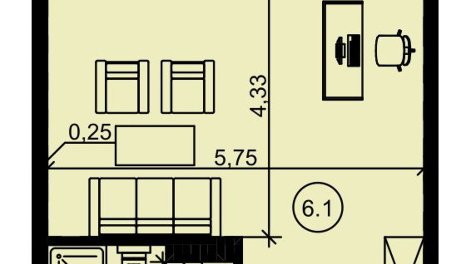 Планування приміщення в Бізнес центр "Поліський" 33.5 м², фото 614863