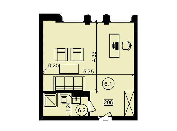 Бизнес центр "Полесский": планировка помощения 33.5 м²