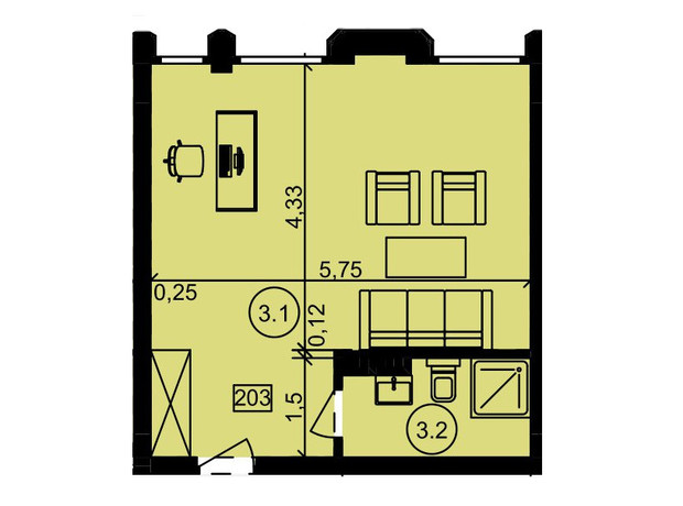 Бизнес центр "Полесский": планировка помощения 33.51 м²