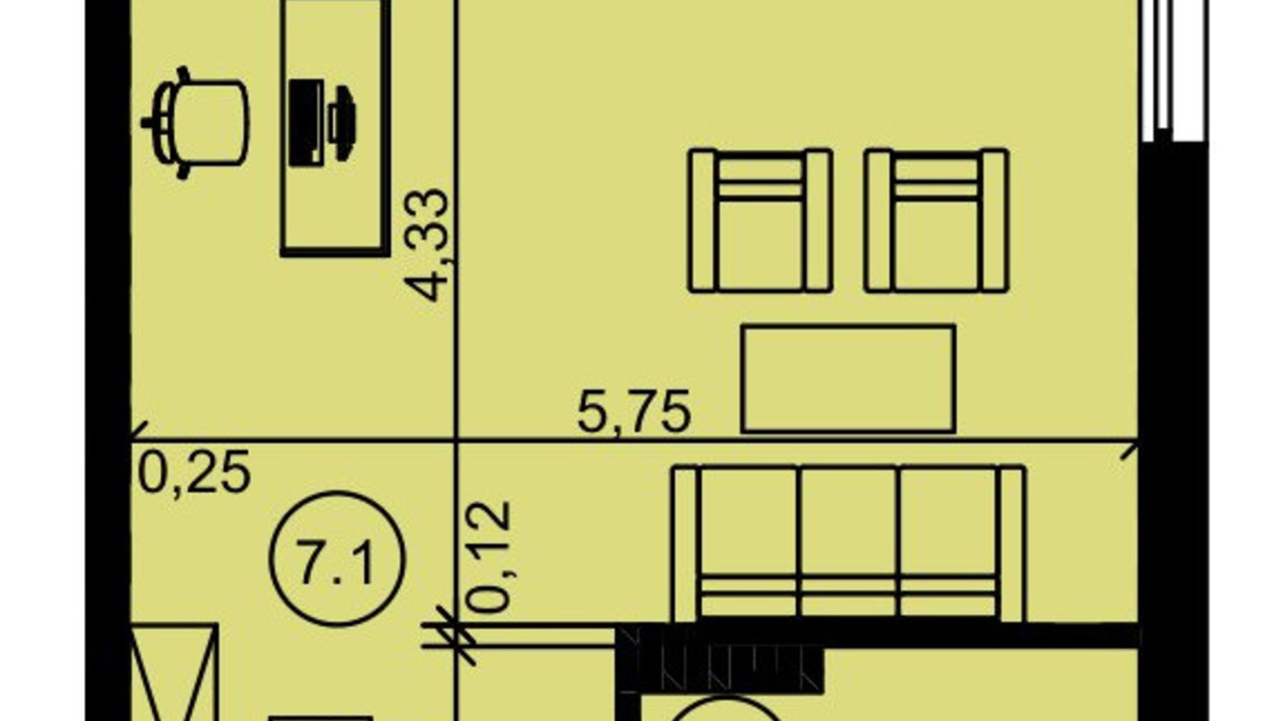 Планування приміщення в Бізнес центр "Поліський" 33.6 м², фото 614865