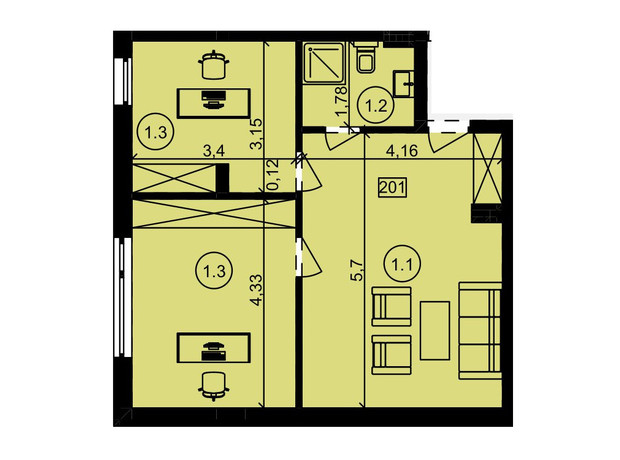 Бизнес центр "Полесский": планировка помощения 53 м²