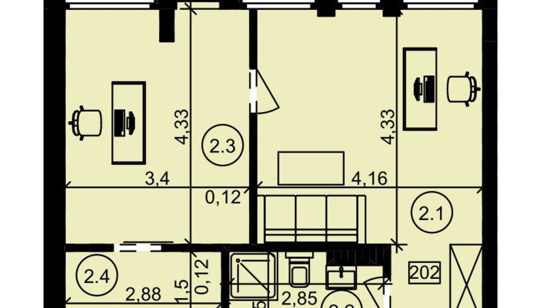 Планування приміщення в Бізнес центр "Поліський" 43.5 м², фото 614867