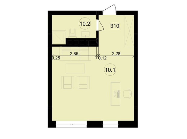 Бизнес центр Парковый: планировка помощения 34.1 м²