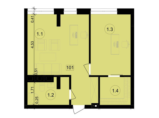 Бизнес центр Парковый: планировка помощения 49.2 м²