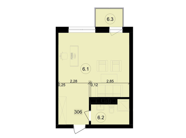 Бизнес центр Парковый: планировка помощения 34.9 м²