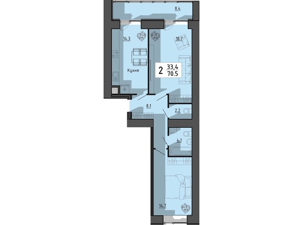 ЖК Файне місто: планировка 2-комнатной квартиры 70.5 м²