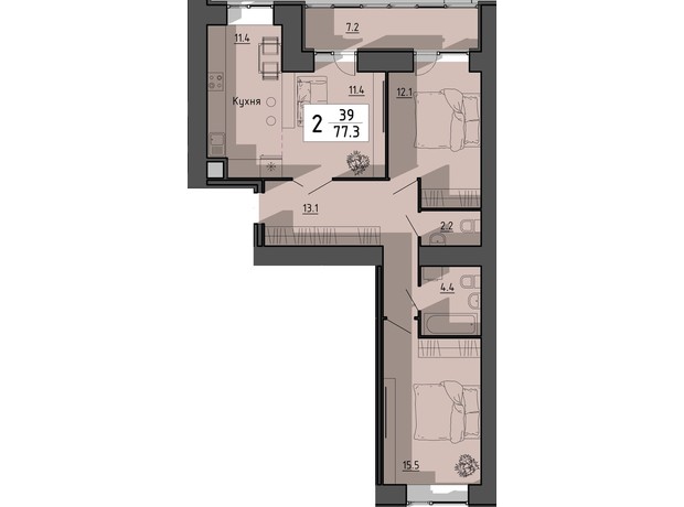 ЖК Файне місто: планировка 2-комнатной квартиры 77.3 м²