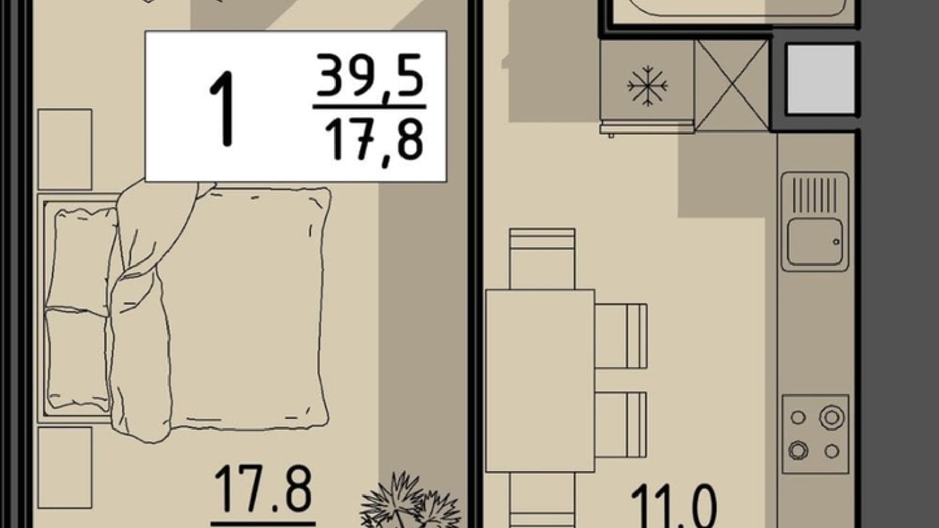 Планировка 1-комнатной квартиры в ЖК Файне місто 39.5 м², фото 614906
