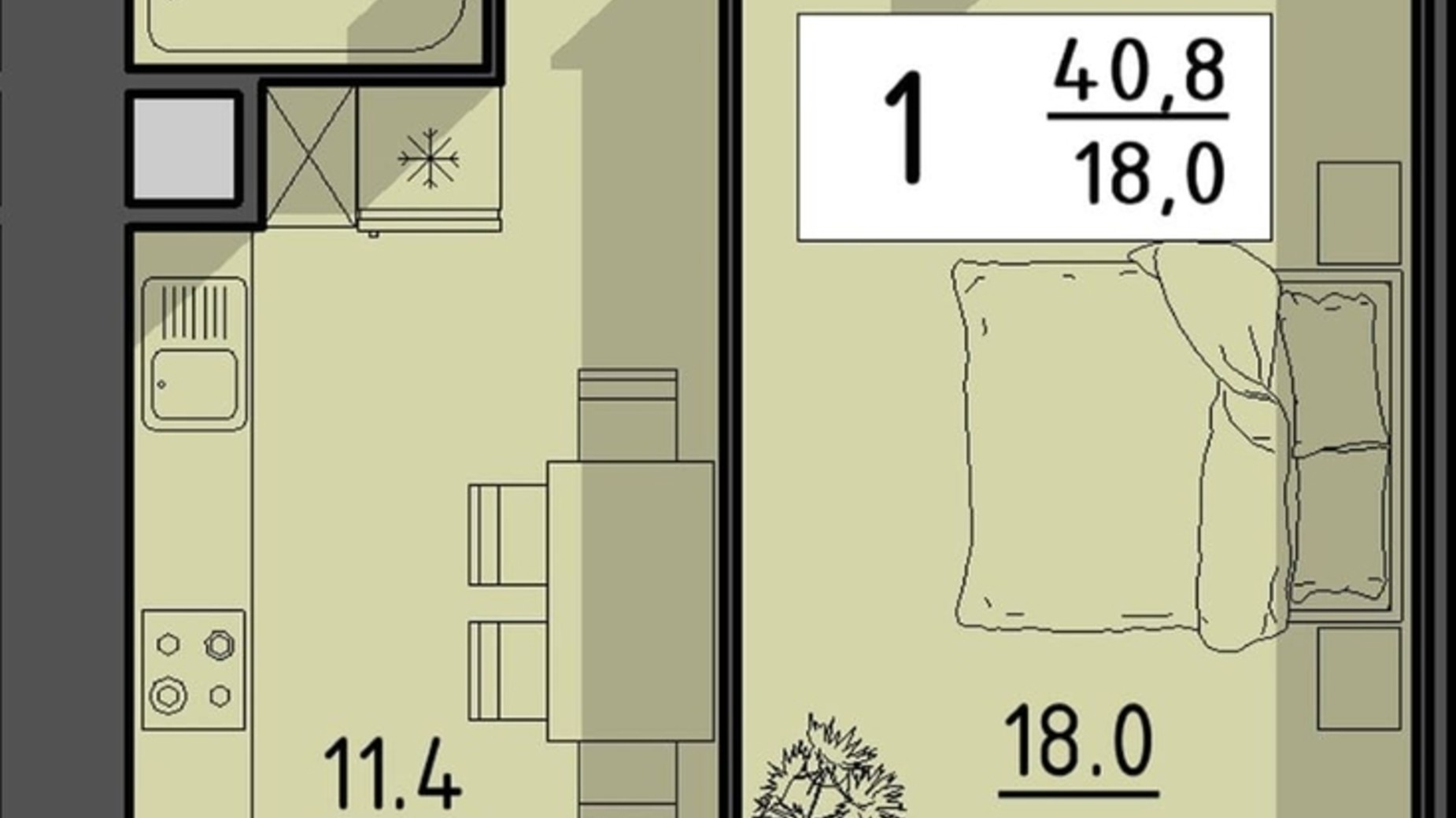 Планування 1-кімнатної квартири в ЖК Файне місто 40.8 м², фото 614913