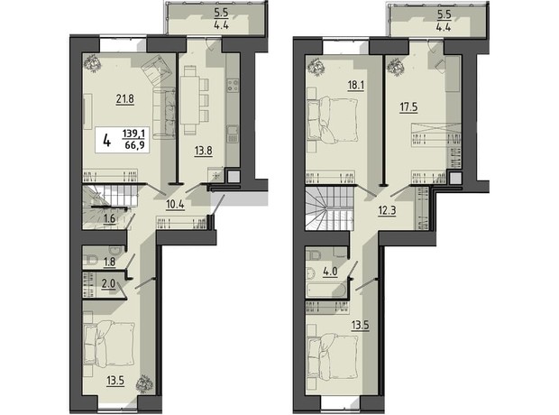 ЖК Файне місто: планировка 4-комнатной квартиры 139.1 м²