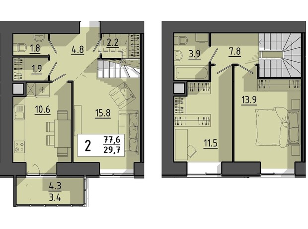 ЖК Файне місто: планировка 2-комнатной квартиры 77.6 м²