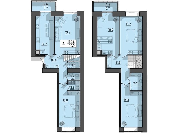 ЖК Файне місто: планировка 4-комнатной квартиры 140.8 м²