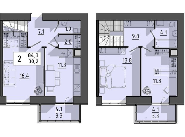 ЖК Файне місто: планировка 2-комнатной квартиры 84.3 м²