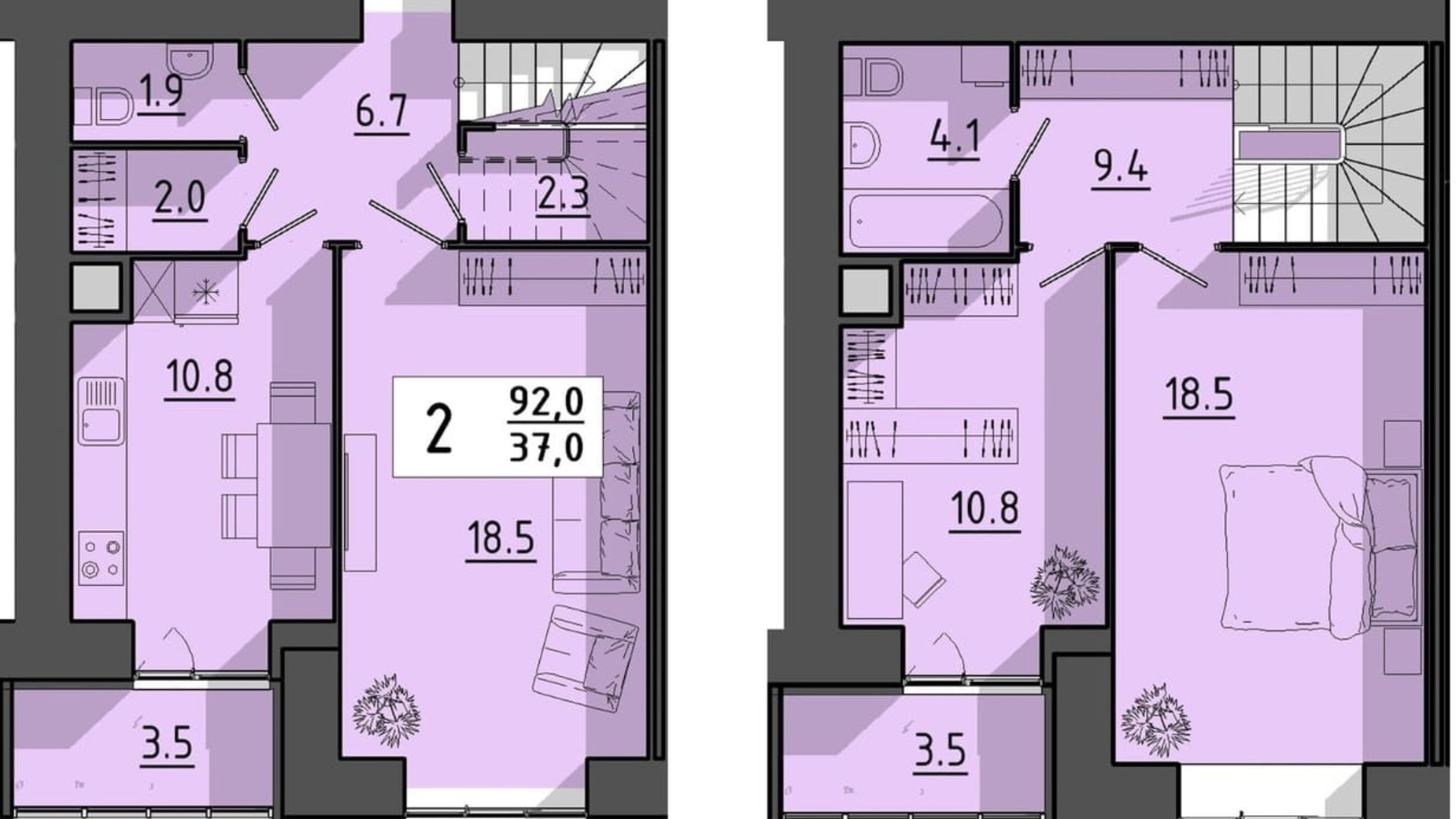 Планування багато­рівневої квартири в ЖК Файне місто 92 м², фото 614933