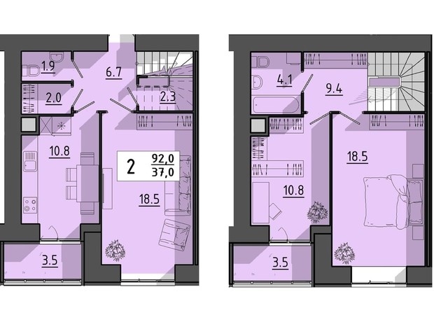 ЖК Файне місто: планировка 2-комнатной квартиры 92 м²