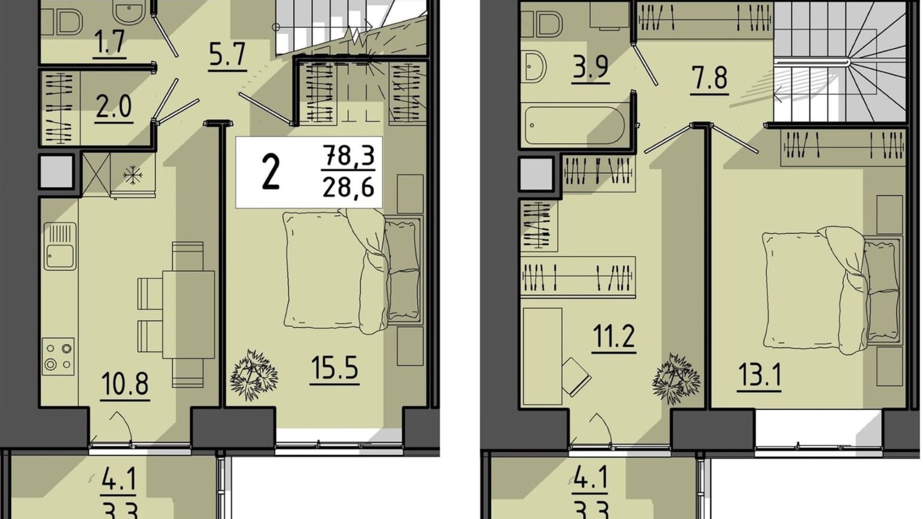 Планування багато­рівневої квартири в ЖК Файне місто 78.3 м², фото 614942
