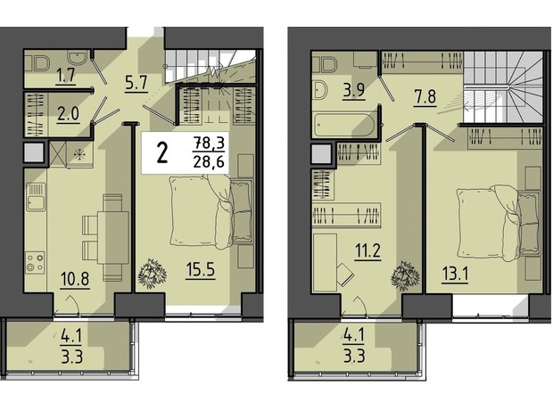 ЖК Файне місто: планування 2-кімнатної квартири 78.3 м²