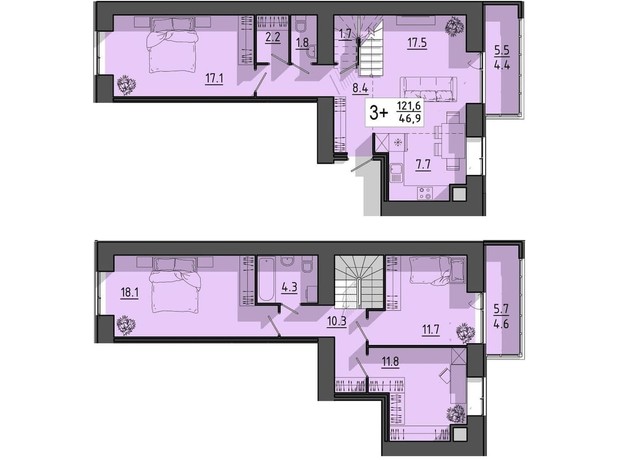 ЖК Файне місто: планировка 3-комнатной квартиры 121.6 м²