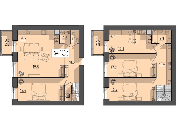 ЖК Файне місто: планування 3-кімнатної квартири 144.2 м²