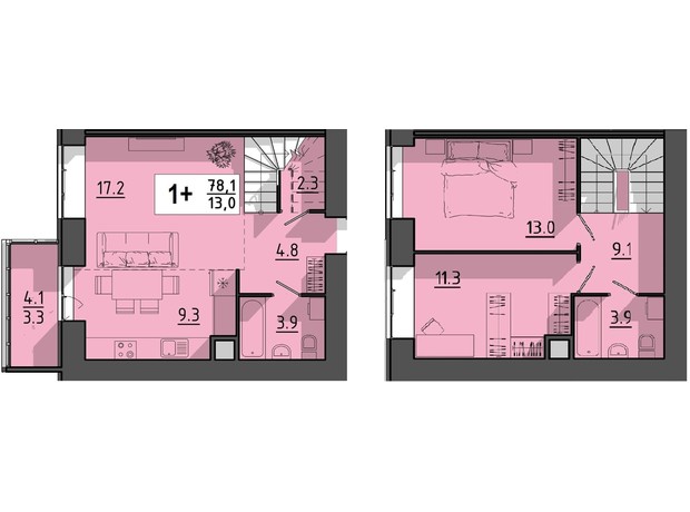 ЖК Файне місто: планування 1-кімнатної квартири 78.1 м²