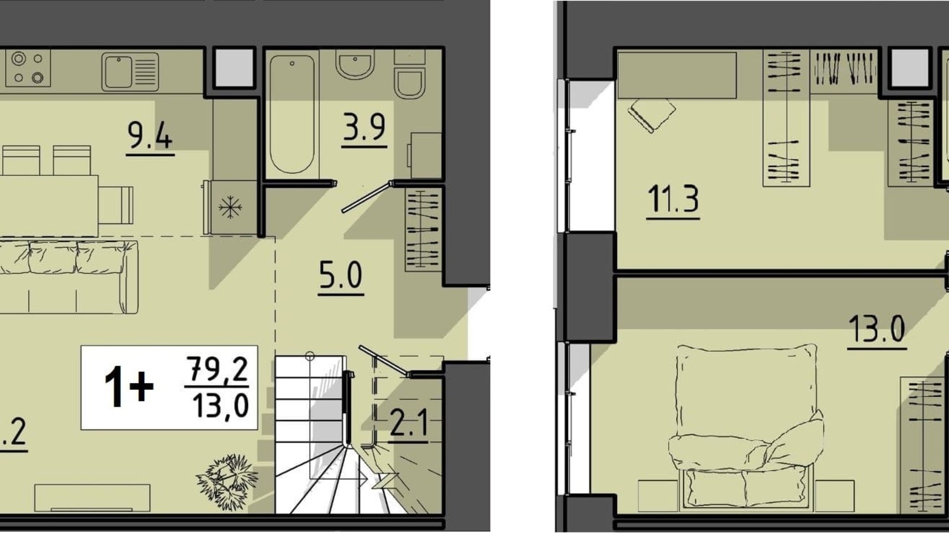 Планування багато­рівневої квартири в ЖК Файне місто 79.2 м², фото 614950