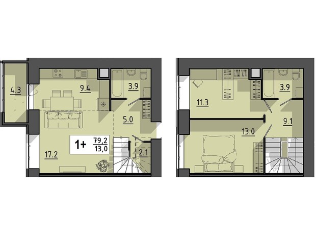 ЖК Файне місто: планировка 1-комнатной квартиры 79.2 м²