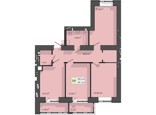 ЖК Львовский: планировка 3-комнатной квартиры 94.7 м²