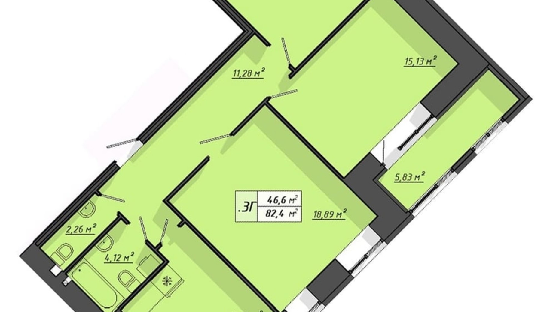 Планировка 3-комнатной квартиры в ЖК Львовский 82.4 м², фото 614984