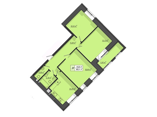 ЖК Львовский: планировка 3-комнатной квартиры 82.4 м²