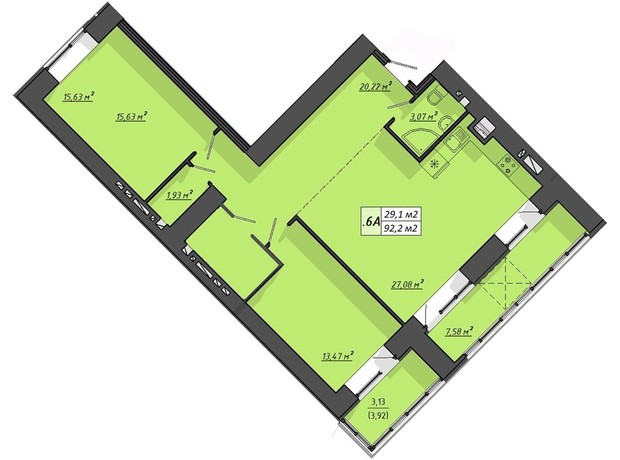 ЖК Львовский: планировка 2-комнатной квартиры 92.2 м²