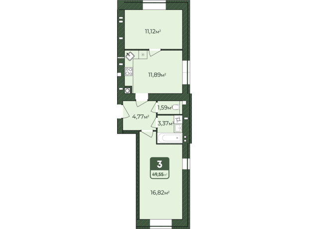 ЖК West Home: планування 2-кімнатної квартири 49.55 м²