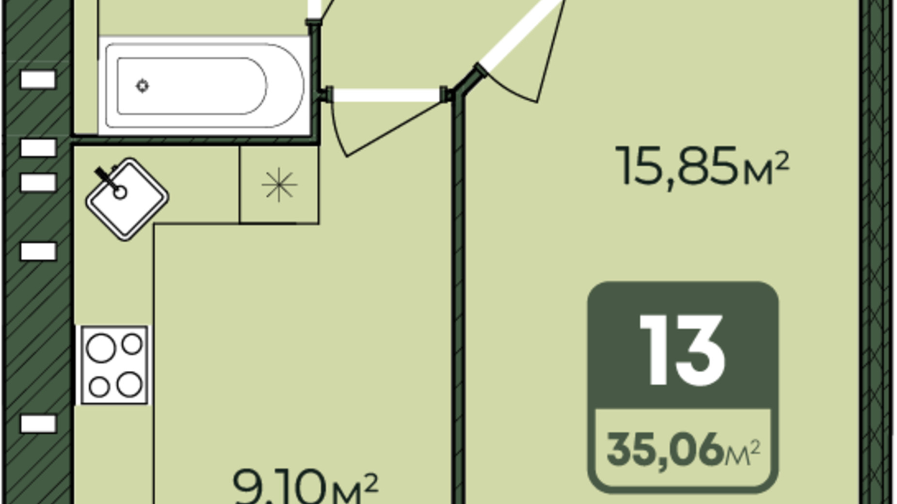 Планування 1-кімнатної квартири в ЖК West Home 35.06 м², фото 615341