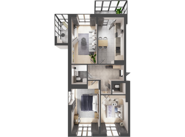 ЖК Кленовый Парк: планировка 3-комнатной квартиры 76.11 м²