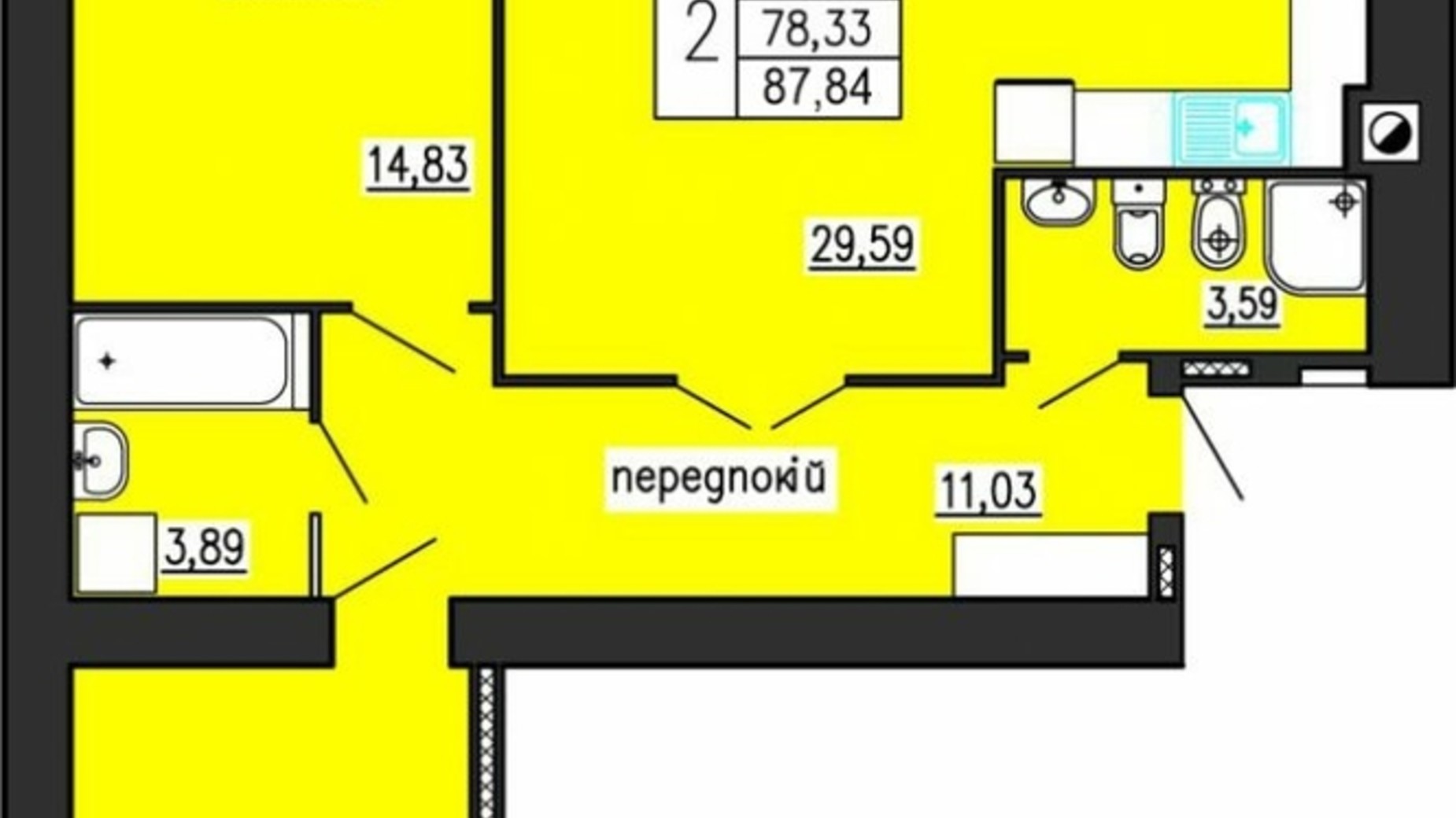 Планування 2-кімнатної квартири в ЖК по вул. Лучаківського-Тролейбусна 87.84 м², фото 615483