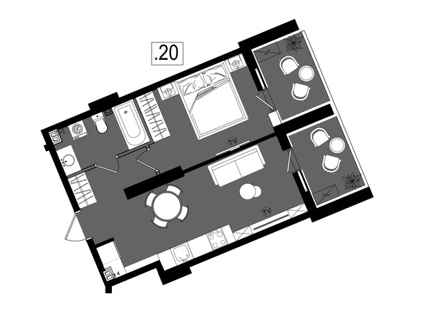 ЖК Посейдон: планировка 1-комнатной квартиры 41.71 м²