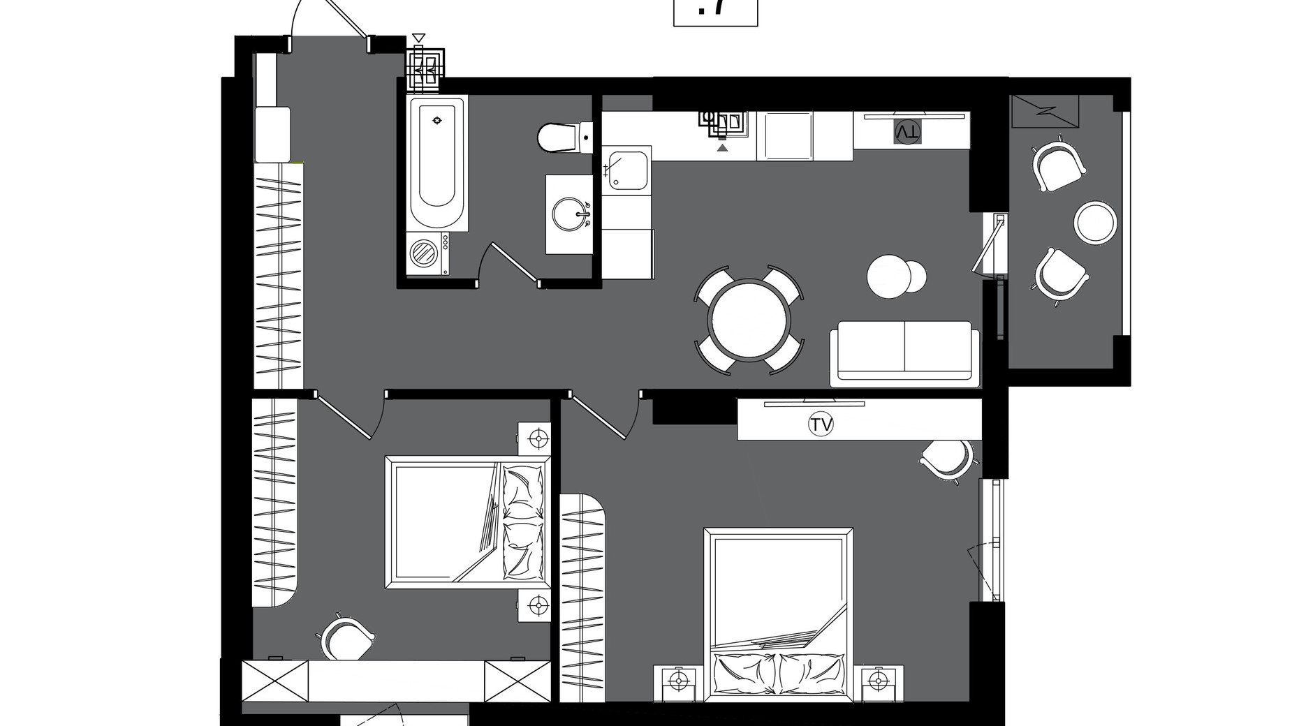 Планировка 2-комнатной квартиры в ЖК Посейдон 66.11 м², фото 615995