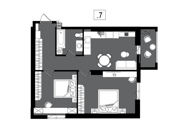 ЖК Посейдон: планировка 2-комнатной квартиры 66.11 м²