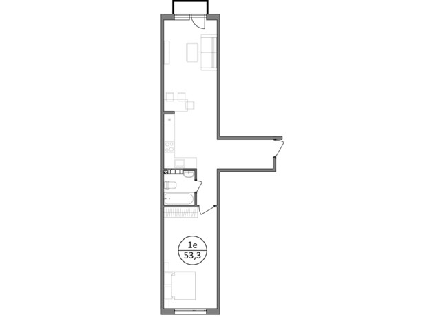 ЖК Парксайд: планировка 1-комнатной квартиры 53.3 м²