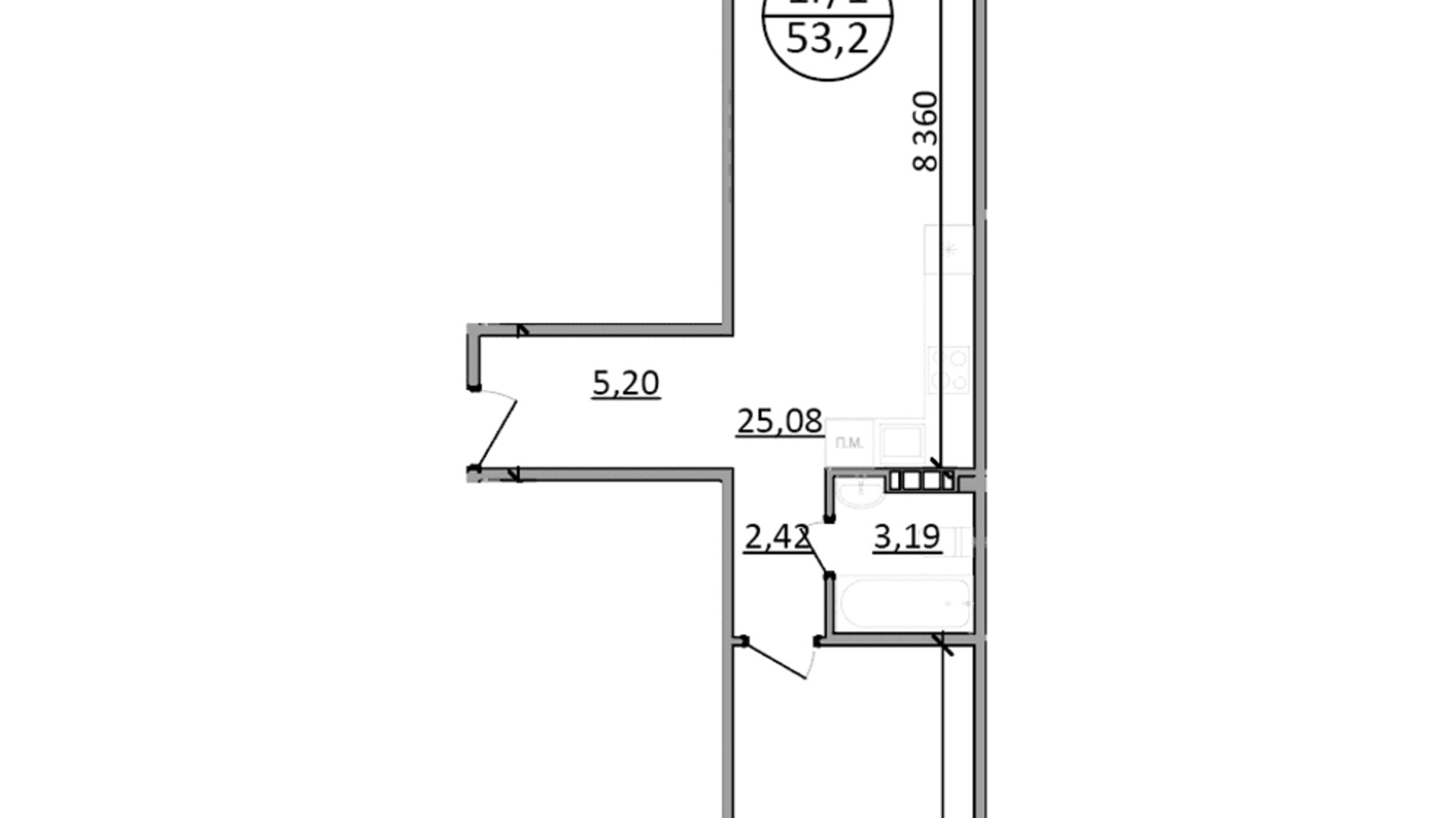 Планування 1-кімнатної квартири в ЖК Парксайд 53.5 м², фото 616165