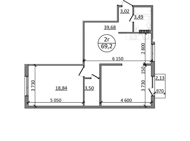 ЖК Парксайд: планировка 2-комнатной квартиры 69.2 м²