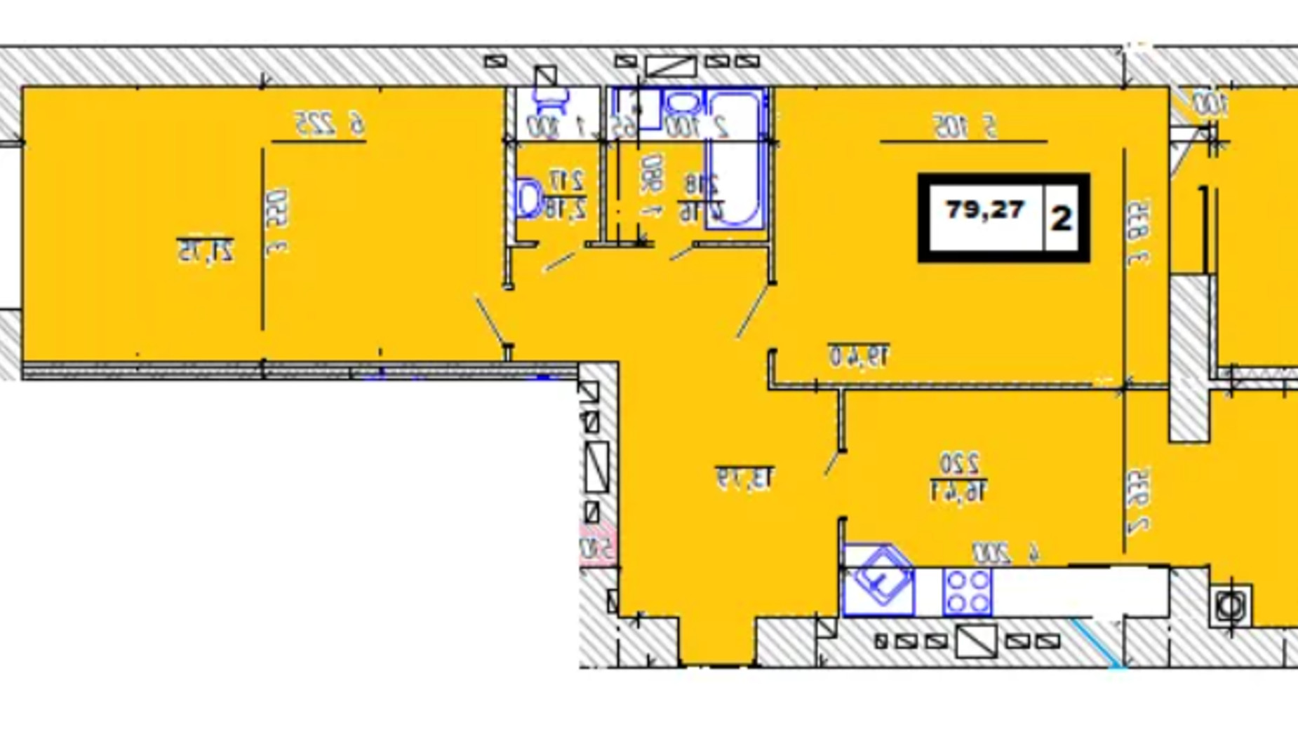 Планировка 2-комнатной квартиры в ЖК ул. Степана Бандеры, 32/1 79 м², фото 616550