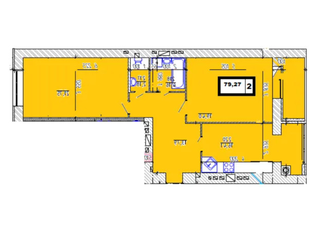 ЖК ул. Степана Бандеры, 32/1: планировка 2-комнатной квартиры 79 м²