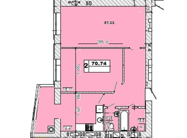 ЖК ул. Степана Бандеры, 32/1: планировка 2-комнатной квартиры 70 м²