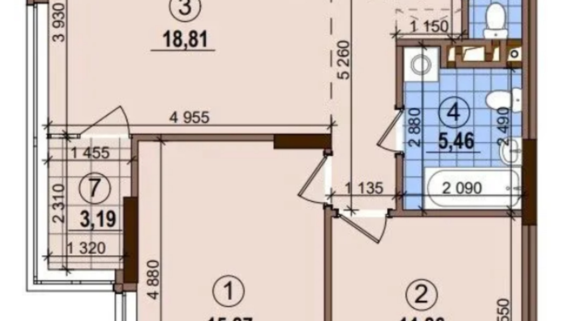 Планировка 2-комнатной квартиры в ЖК Варшавский 2 65.24 м², фото 616631