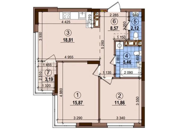 ЖК Варшавский 2: планировка 2-комнатной квартиры 65.24 м²