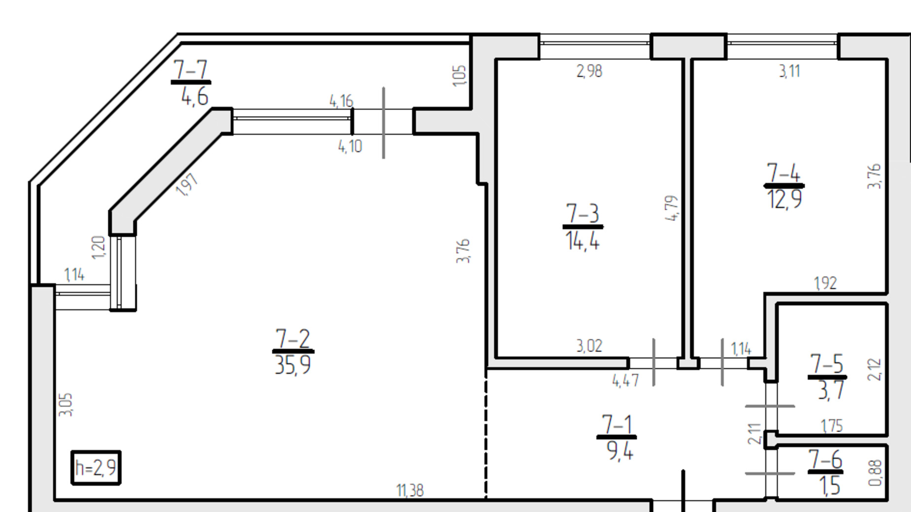 Планування 2-кімнатної квартири в ЖК SilverPark 82.4 м², фото 616749